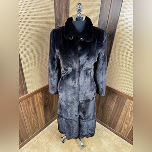 ADI KAPPA FURS DESIGNER FULL LENGTH DYED BLACK RANCH MINK FUR COAT SIZE 36 XS